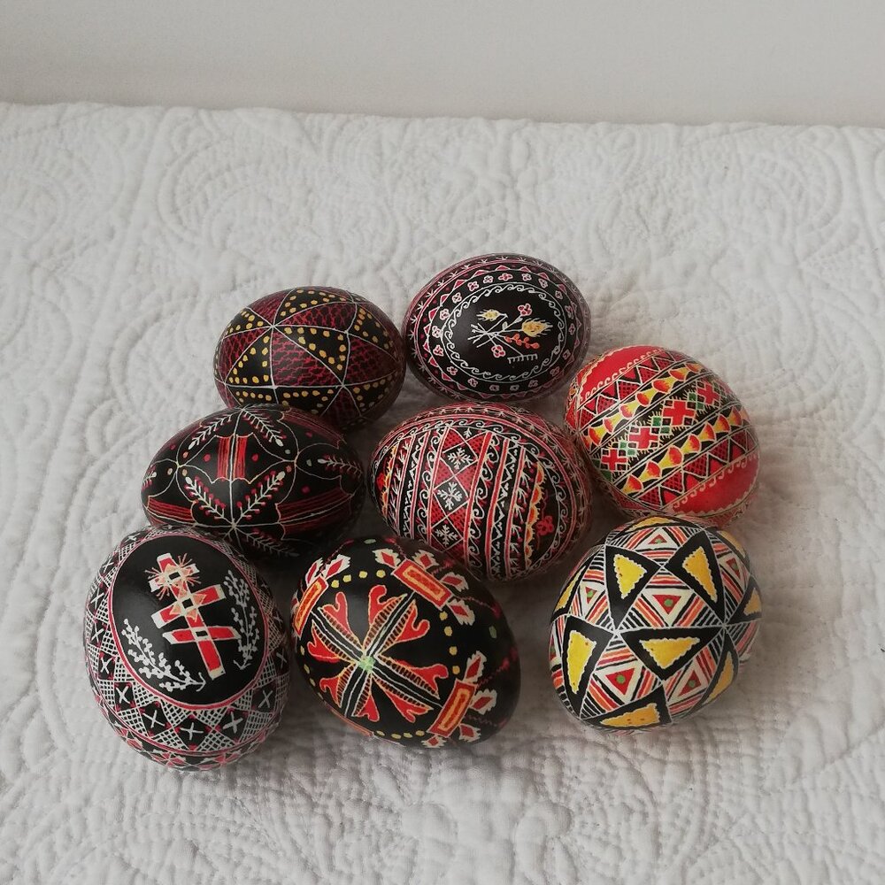 Hand Painted Ukrainian Pysanky Easter Eggs Set – Decorative Folk Art Lot of 8